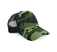 Camo Snapback Trucker Hat - Beechfield Retro-style Cotton Camouflage 5-panel Cap