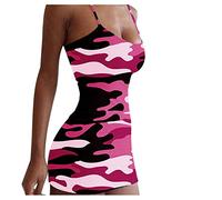 Camo Summer Dresses for Women Sexy Spaghetti Strap Sleeveless Backless Dresses Casual Slim Bodycon Swing Tank Mini Dress (Pink,X-Large