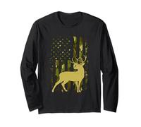 Camo US Flag Deer Elk Buck Camoflage Hunting Hunter Dad Long Sleeve T-Shirt