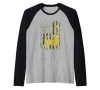 Camo US Flag Deer Elk Buck Camoflage Hunting Hunter Dad Raglan Baseball Tee