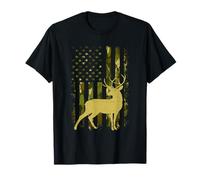 Camo US Flag Deer Elk Buck Camoflage Hunting Hunter Dad T-Shirt