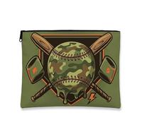 Camo Vintage Makeup Bag, Baseball Graphic Cosmetic Pouch for Outdoors, Portable Canvas Zipper Organizer, Sports Travel Toiletry Bag, Green, 7x9 Inch, Baseball