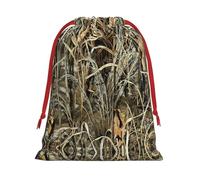 Camo Yellow & Green Print Santa Sack Drawstring Bags For Presents, Reusable Plush Holiday Fabric Gift Bags- L Size