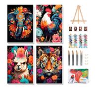 Camocin Art 4 Pack Paint by Numbers for Adults with Frame, Animals Framed Paint by Numbers for Beginner, Elephant Lion Adult Painting by Number Canvas Kits with Frame for Gift Home Decor 8 x 12 Inch
