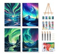 Camocin Art 4 Pack Paint by Numbers for Adults with Frame, Aurora Framed Paint by Numbers for Beginner, Starry Sky Adult Painting by Number Canvas Kits with Frame for Gift Home Decor 8 x 12 Inch