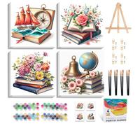 Camocin Art 4 Pack Paint by Numbers for Adults with Frame, Books Framed Paint by Numbers for Beginner, Flowers Adult Painting by Number Canvas Kits with Frame for Gift Home Decor 10 x 10 Inch