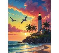 Camocin Art Paint by Numbers for Adults, Beach Landscape Adult Paint by Number Canvas Kits Without Frame, Lighthouse Oil Painting by Numbers Kit for Gift Home Wall Decor 16 x 20 Inch