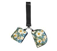 Camomile Pattern Wristlet Keychain Wallet Pouch with Strap Double Zipper Small Coin Purse Portable Wrist Bag for Travel Gym Daily Use