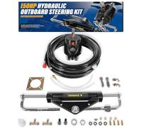 Camoo 150HP Hydraulic Outboard Steering Kit Boat Marine System, Built-in Two-Way Lock Cylinder, 26ft High-Strength Nylon Hose for for Single-Engine Use Only