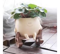 Camotank Face Planter Pots for Indoor Plants Cute Resin Flower Head Planters, Sit Rocking Chair Succulent Pots with Drainage Hole - Gift Ideal for Mother and Christmas