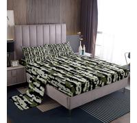 Camouflage 4 Pieces Sheet With 16 Inch Deep Pockets Double Size Camo Bedding for Kids Boys Girls Decor Military Style Bed Sheets Set Soft Microfiber Green Black Teal Retro Bedroom Decor Bedclothes