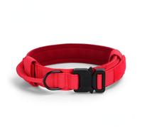 Camouflage Army Green Nylon Webbing Medium and Large Dog Training Tactical Collar (red)