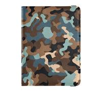 Camouflage Brown Blue Leather Passport and Vaccine Card Wallet Combo Passport Case Travel Documents Wallet Passport Cover with RFID Blocking for Travel Essential Waterproof