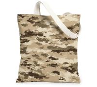 Camouflage Canvas Tote Bags, Stylish Desert Pattern Reusable Grocery Bags, Fall Outdoor Adventure Lightweight Washable Shou, Beige, 13x15 Inch