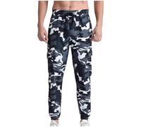Camouflage Cargo Trousers for Men UK Summer Classic Combat Pockets Cotton Cuffed Pants Elasticated Waist Drawstring Trousers Solid Casual Fashion Straight Leg Trousers Outdoor Climbing Joggers S-XXL