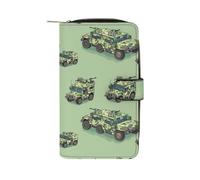 Camouflage Combat Engineer Vehicle Long Zippered Pouch Slim Clutch Organizer Purse Money and Credit Card Holder for Men Women