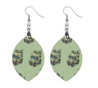 Camouflage Combat Engineer Vehicle Round Wooden Earrings Boho Drop Pendant Fashion Gifts for Women