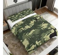Camouflage Coverless Duvet Super King, Reversible Patterned Design, Green Camo Deer Quilt & 1 Pillow Case for Bedroom Decor, 10.5 Tog Soft Microfibre Comforter Washable, All Seasons #y483
