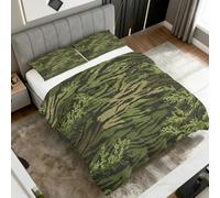 Camouflage Coverless Duvet Super King, Reversible Patterned Design, Tiger Print Green Camo Quilt & 1 Pillow Case for Bedroom Decor, 10.5 Tog Soft Microfibre Comforter Washable, All Seasons #y488