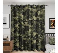 Camouflage Curtains Blackout, 90 Inch Drop, Green Military Modern Abstract Thermal Blackout Eyelet Curtains, Bedroom Living Room Decor Window Drapes 66x90, 2 Panels BE191