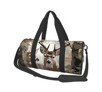 Camouflage Deer_1 Print Travel Duffel Bag Large Foldable Round Travel Carry on Bag with Adjustable Shoulder Strap for Weekender Overnight Flight Hospital Sports