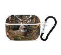 Camouflage Deer AirPods Pro Case Cover with Keychain Ring PC Hard Shell Protective Case for AirPods Pro 2nd for Women Men Generation Easy Open Full Drop Protection Cover White-Style