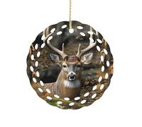 Camouflage Deer Ceramic Christmas Ornaments 3 Inch Round Double-Sided Xmas Tree Decorations Pendant with Gold Ribbon for Home Holiday Decor, Gift for Family & Friends