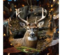 Camouflage Deer Ceramic Christmas Ornaments - 4 Pcs Rustic Round Xma Tree Decor with Hanging String, Personalized Vintage Double-Sided Holiday Party Decorations for Xmas Gifts