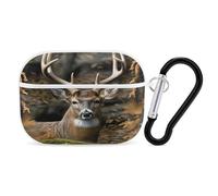 Camouflage Deer Earbuds Organizer Shockproof Protective Airpods Pro Cover with Carabiner Clip Anti Fall Carrying Earphone Case Cover for Airpods Pro 2nd Generation White