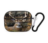 Camouflage Deer Earbuds Organizer Shockproof Protective Airpods Pro Cover with Carabiner Clip Anti Fall Carrying Earphone Case Cover for Airpods Pro 2nd Generation Black