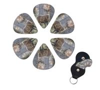 Camouflage Deer Guitar Picks 6 Pack, 0.46mm Thickness Celluloid Bass Pick with Leather Guitar Pick Holder Keychain Abstract Art Pics Plectrum for Acoustic Electric Guitar, Ukulele, Bass