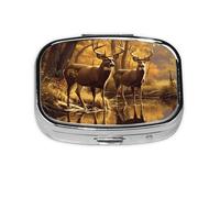 Camouflage Deer Mini Pill Box Metal Travel Medicine Organizer with 2 Compartments Pocket-Sized Pill Container