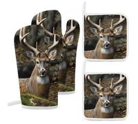 Camouflage Deer Oven Mitts and Pot Holders Sets 4PCS Heat-Resistant Cooking Gloves & Potholders with Hanging Loop for Baking Grilling BBQ Home Kitchen Essentials