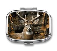 Camouflage Deer Pill Box,2 Compartments Square Pills Container,Portable for Pocket Or Purse Pill Organizer to Hold Vitamins,Medication,Fish Oil,etc