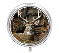 Camouflage Deer Pill Box with 3 Compartments Medicine Pill Case Portable Round Vitamin Storage Organizer Metal Medicine Decorative