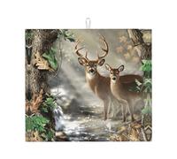 Camouflage Deer Print Microfiber Dish Drying Mat,Absorbent Quick Dry Kitchen Counter Mat,Non Slip Foldable Drainer Pad