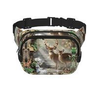 Camouflage Deer Print Unisex Square Double Layer Waist Bag Trendy Crossbody Fanny Pack Travel Workouts, Black, One Size