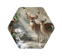 Camouflage Deer Printed Coasters Set of 4, Tabletop Protection Leather Coasters for Cup Drinks Coffee Pads Beer Bar Mat Gifts, Hexagon