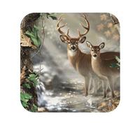 Camouflage Deer Printed Coasters Set of 4, Tabletop Protection Leather Coasters for Cup Drinks Coffee Pads Beer Bar Mat Gifts, Square