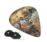 Camouflage Deer Printed Guitar Picks, 6 Pack with Leather Keychain Pick Holder - 0.46mm, 0.71mm, 0.96mm Assorted Thickness for Acoustic Ukulele, Electric Guitar, Acoustic Guitar, Bass