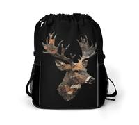 Camouflage Deer Trendy Drawstring Backpack Lightweight Gym Bag with Shoes Compartment Printed String Daypack