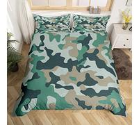 Camouflage Duvet Cover Set Single Size, Green Brown Black Camo Comforter Cover with 1 Pillowcase, Modern Army Camo Bedding Set 2pcs for Kids Boys Teens Room Decor, Lightweight Bedspread Cover