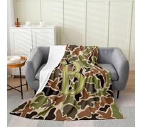 Camouflage Fleece Throw Blanket Queen 90x90Inch Kids Camo Duck Hunter Flannel Blanket Plush Fuzzy for Boys Girls Teens Personalized Initial Letter B for Bed Couch Chair Living Room Microfiber Wildlife