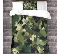 Camouflage for Boys Girls Duvet Cover 3D Printed Green Black Army Elements Quilt Cover Comforter Covers with Zipper Closure with Pillow Cases Soft Microfiber Bedding Set 3 Pieces Single（135x200cm）