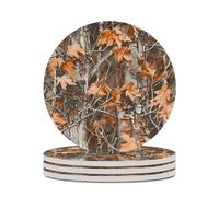 Camouflage Hunting Dead Leaves Round Ceramic Coasters Non-Slip Cork Base Drinks Holder Craft 4PCS