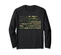 Camouflage Husband Daddy Protector Hero US Flag Camo Dad Long Sleeve T-Shirt