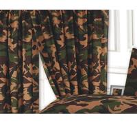 Camouflage Khaki, Green/Beige/Chocolate Brown, 66" Width x 72" Drop Curtains with Matching Tie Backs