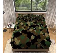 Camouflage King Size Fitted Sheets, 3D Navy Green Fitted Sheets King Size - Deep Pocket 12 inch (30 cm) - Soft Microfibre Fabric - Shrinkage and Fade Resistant Bedding - Bottom Sheet