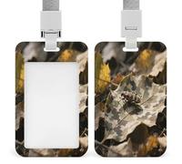 Camouflage Leaf Badge Holder ID Badge Card Holder Wallet Case Sturdy Lanyard Badge Protector Vertical Plastic Card Case Protector Pouch with Clear Window ID Holder