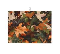 Camouflage Maple Leaves Dish Drying Mat Absorbent Draining Board Pad for Kitchen Counter Camo Leaf Coffee Mat Dishes Drainer Protector with Hanging Loop 18 x 24 Inch